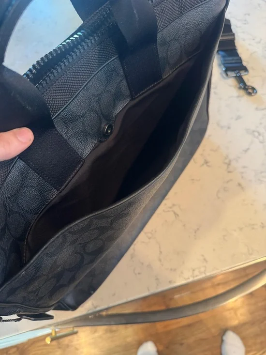 COACH Rider Brief In Signature Canvas Black Grey Multi Leather Dual-Pocket Bag - Picture 9 of 10